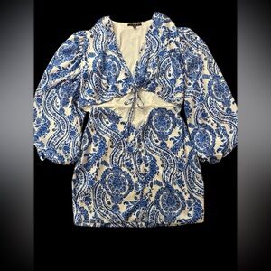 FORE Blue White Porcelain Print Cutout Dress Size M